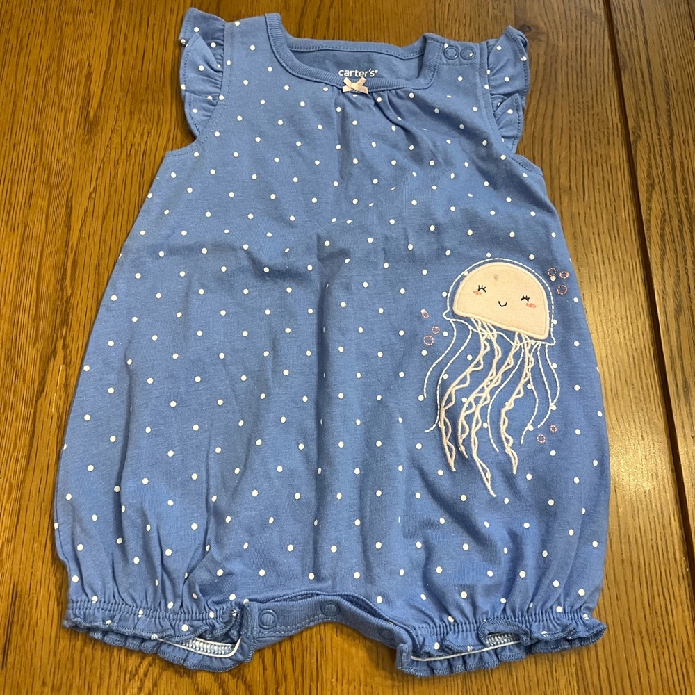 Carters Baby Girl Blue Jersey Bubble Onesie